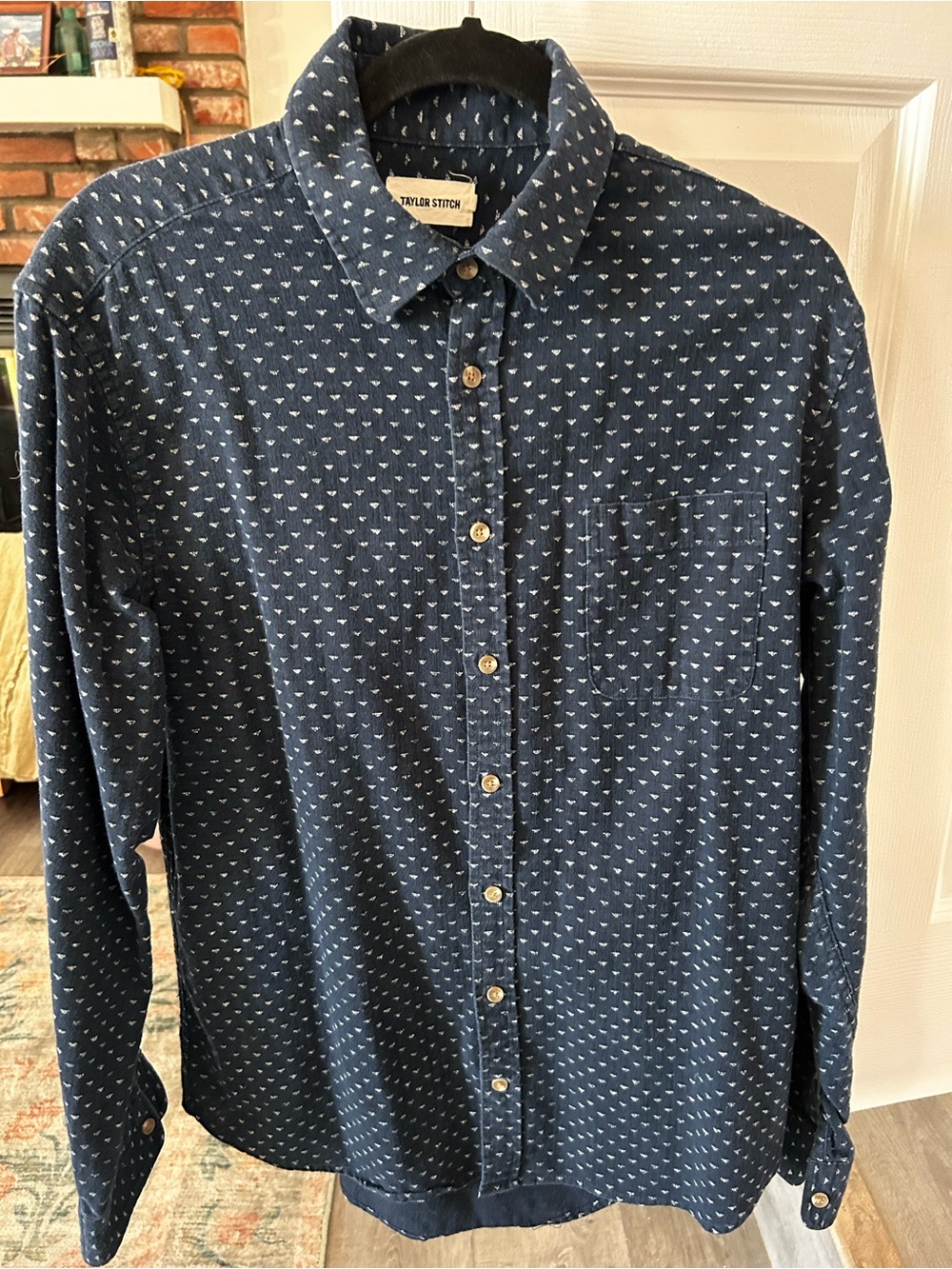 Taylor Stitch Navy Blue Micro-Pattern Button-Down Shirt